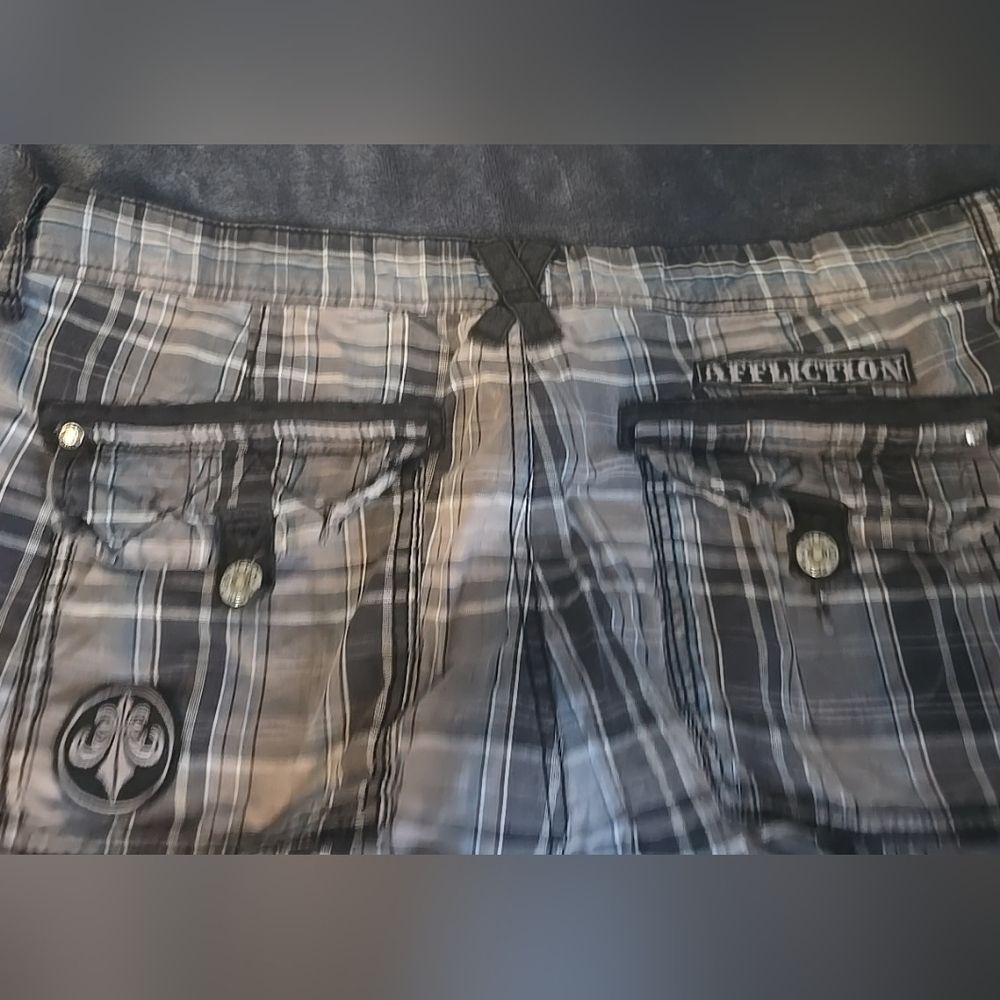 Affliction Black Premium Plaid Cargo Shorts Mens Sz 36 Multi-Pocket Y2K - Picture 11 of 12